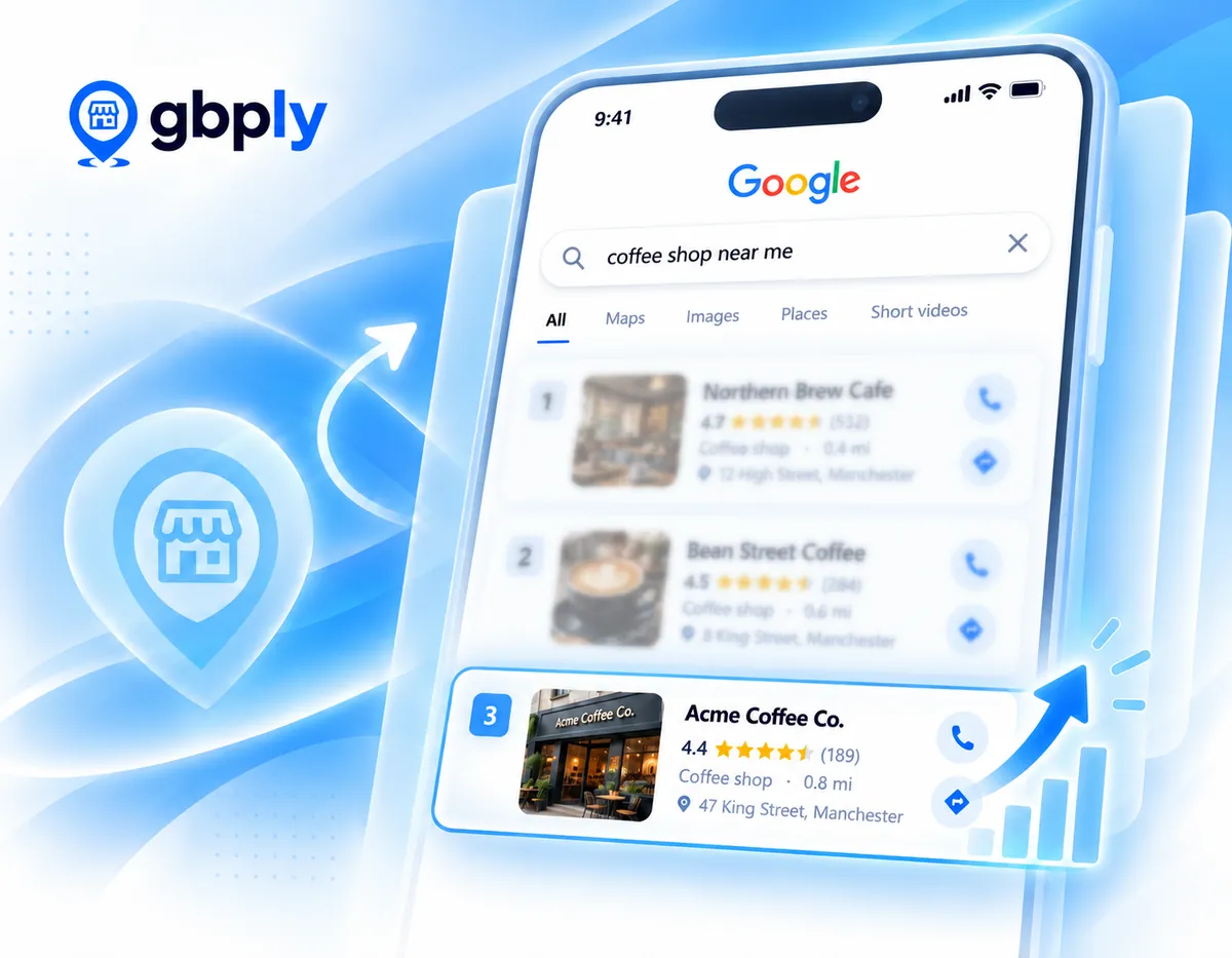 Acme Coffee Co. ranked third in Google results for coffee shop near me