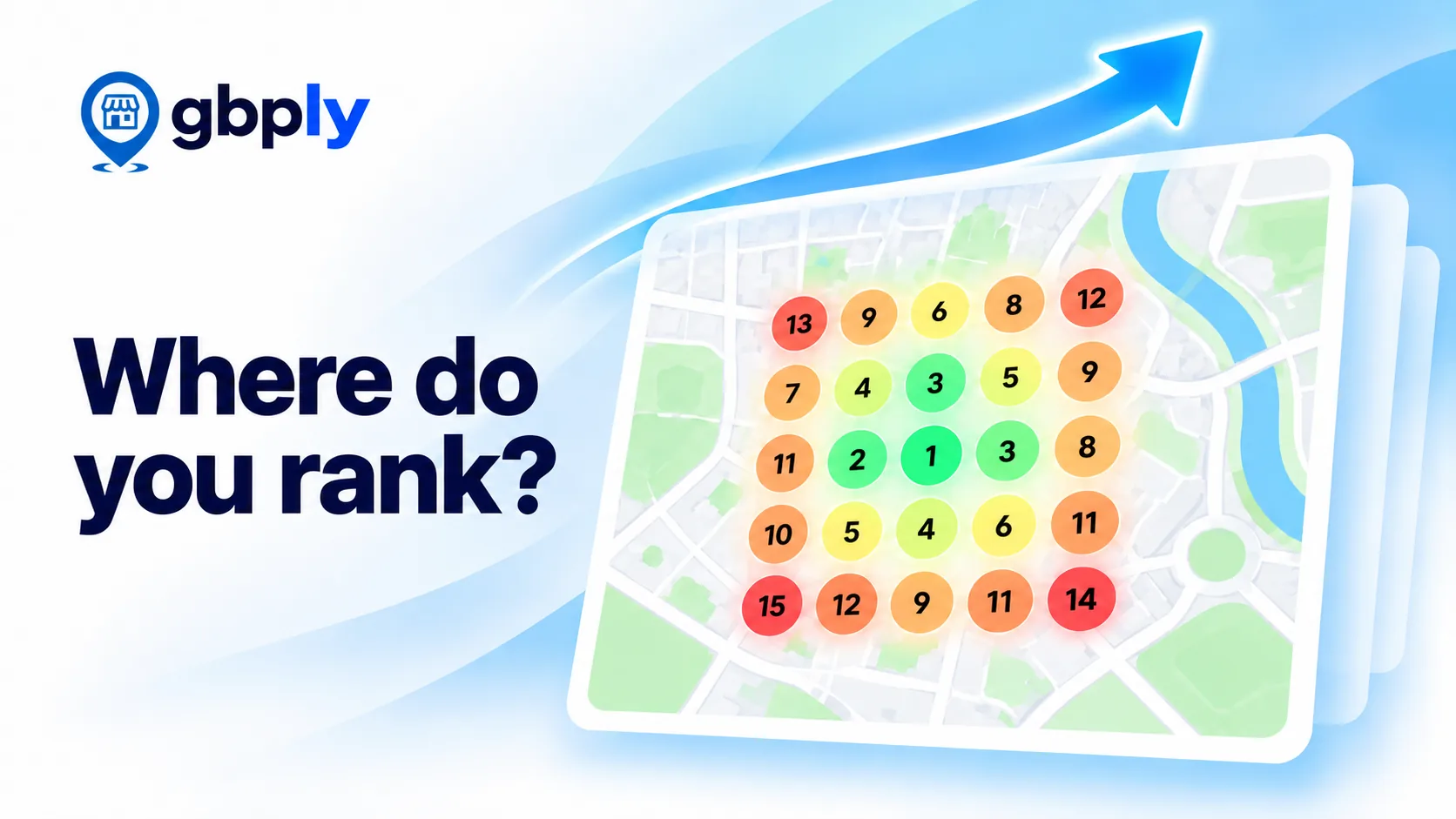 Free Google Maps rank checker showing a 25-point geo-grid of local ranking positions around a business